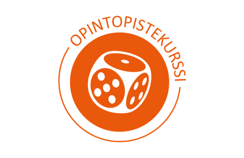 Opintopistekurssilogo noppa oranssilla pohjalla
